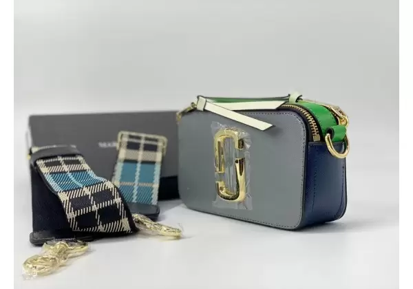 Сумка Marc Jacobs Sure Shot серая с клетчатым ремешком